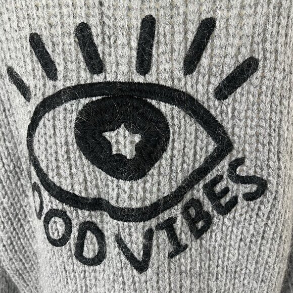 Me369 Brooklyn Natural Sweater Embroidered "Good Vibes" Wool Mohair Size XS/S - Picture 5 of 11